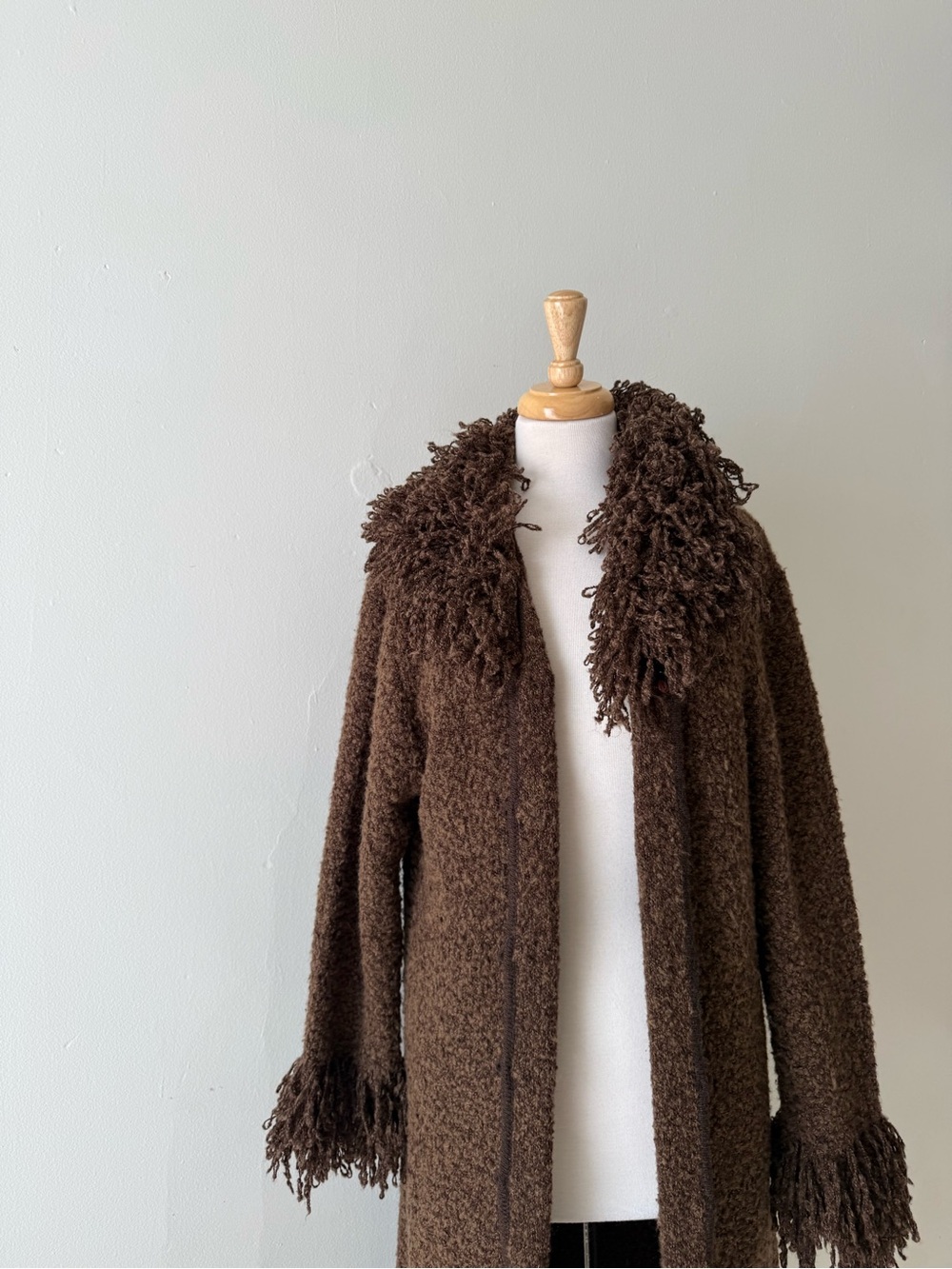 Penny Lane Long Brown Shaggy Duster Cardigan Boho Festival Coat Sweater - Picture 3 of 13